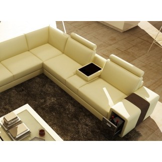 Canapé d'angle en cuir luxe italien 5/6 places XERUS, cuir haut de gamme italien vachette. Cuir Prestige luxe. Ecru et chocolat,
