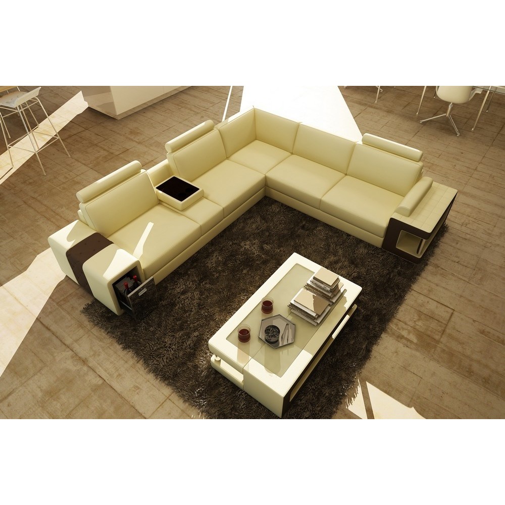 Canapé d'angle en cuir luxe italien 5/6 places XERUS, cuir haut de gamme italien vachette. Cuir Prestige luxe. Ecru et chocolat, Canapé d'angle en cuir luxe italien 5/6 places XERUS, cuir haut de gamme italien vachette. Cuir Prestige luxe. Ecru et chocolat,