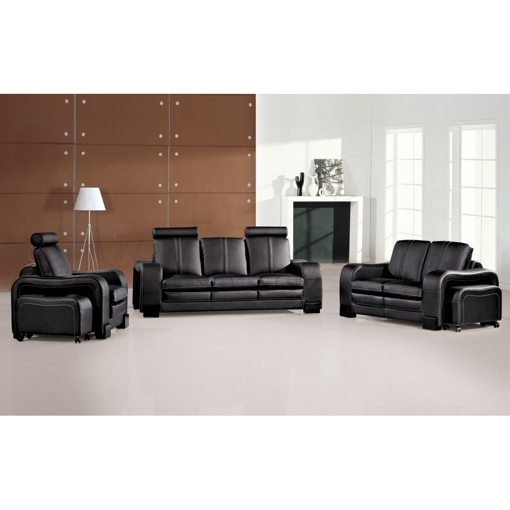 Ensemble composé d'un canapé 3 places et d'un canapé 2 places et d'un fauteuil en cuir luxe italien, ROSSO, noir Ensemble composé d'un canapé 3 places et d'un canapé 2 places et d'un fauteuil en cuir luxe italien, ROSSO, noir