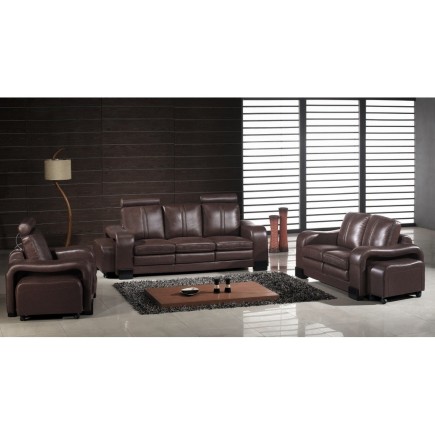 Ensemble composé d'un canapé 3 places et d'un canapé 2 places et d'un fauteuil en cuir luxe italien, ROSSO, chocolat