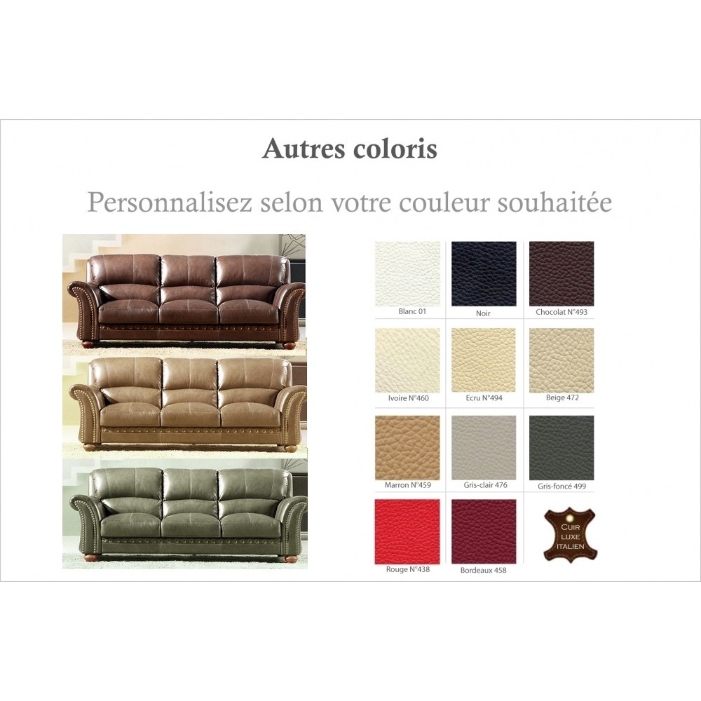 Canapé ELYSEES 3 places en cuir italien vachette, Vénésetti, couleur personnalisée Canapé ELYSEES 3 places en cuir italien vachette, Vénésetti, couleur personnalisée