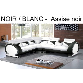 Canapé d'angle Grand LAURA en cuir haut de gamme italien vachette Vénésetti. Cuir supérieur luxe. Noir N°366 et Blanc N°781. Ang