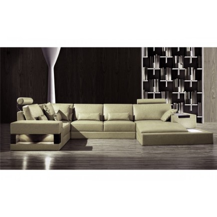 Canapé d'angle en 100% cuir luxe italien 7/8 places BARINI, cuir haut de gamme italien vachette. Cuir Prestige luxe. Gris azur,
