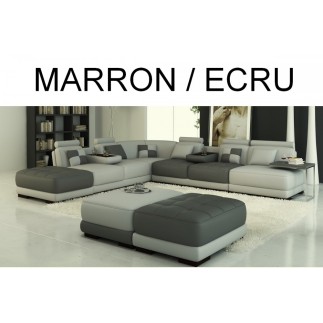 Canapé d'angle STANDING en cuir haut de gamme italien vachette Vénésetti. Cuir Prestige luxe. Marron 601 et Ecru 435. Angle idem