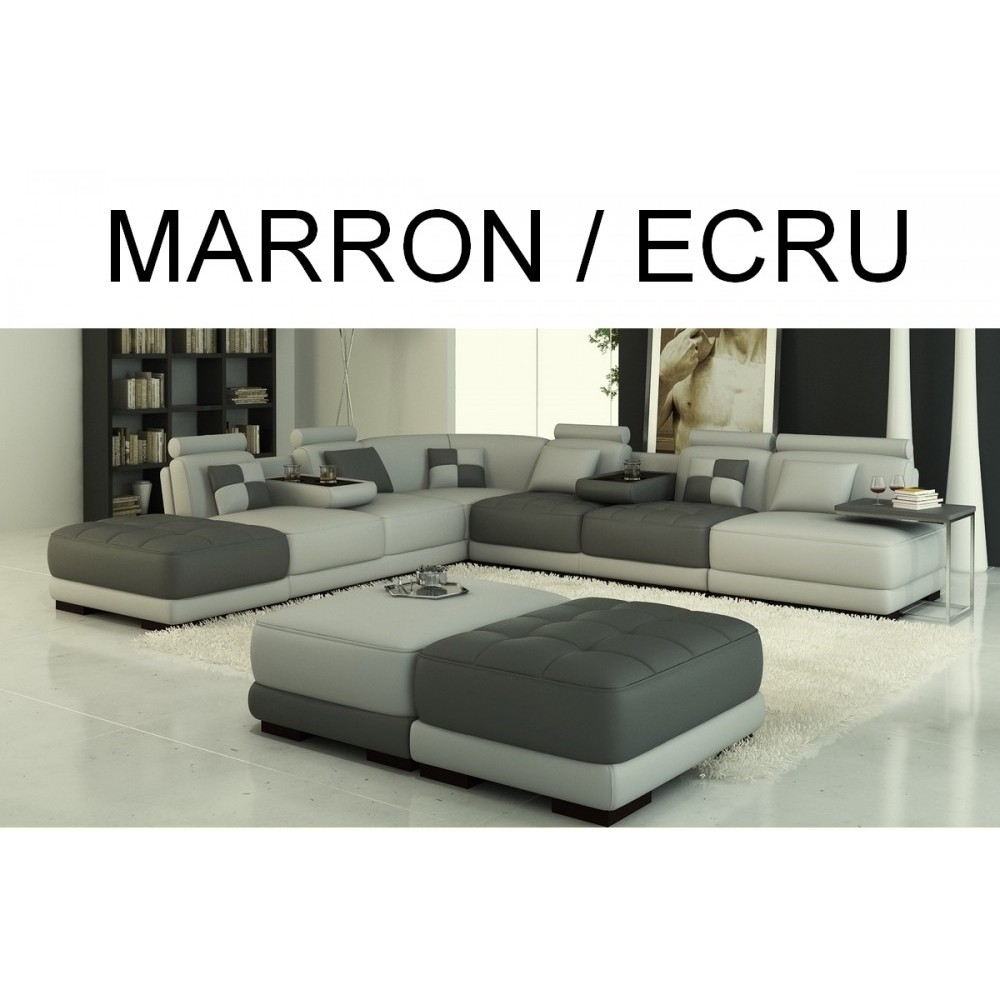 Canapé d'angle STANDING en cuir haut de gamme italien vachette Vénésetti. Cuir Prestige luxe. Marron 601 et Ecru 435. Angle idem