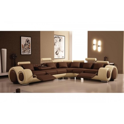 Canapé d'angle VENDOME en cuir haut de gamme italien vachette Vénésetti. Cuir Prestige luxe. Chocolat N°505 et Beige 0325. Angle