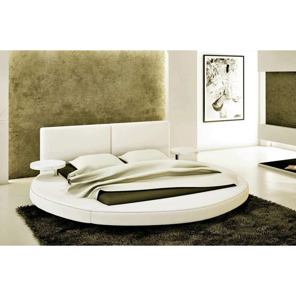 Lit cuir MONREVE contemporain 160x200 écru. Avec le sommier à lattes