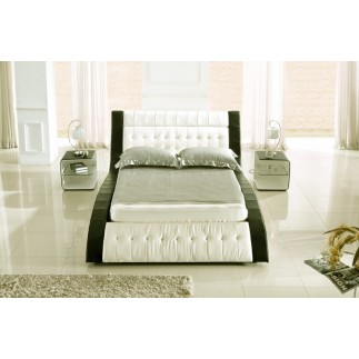Lit cuir BRIO contemporain 160x200. Noir liseret Blanc. Avec le sommier à lattes