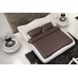Lit cuir CALIN contemporain 140x190 Blanc liseret Marron 601 Avec le sommier à lattes - Vénésetti