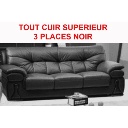Canapé CAMBRIDGE 3 places TOUT cuir haut de gamme italien vachette Noir N°366