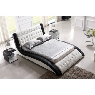 Lit cuir BRIO contemporain 140x190 Rouge N°065 liseret Noir. Avec le sommier à lattes