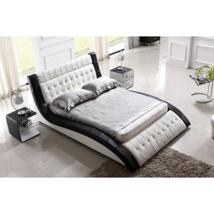 Lit cuir BRIO contemporain 140x190 Rouge N°065 liseret Noir. Avec le sommier à lattes