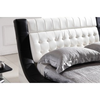 Lit cuir BRIO contemporain 140x190 Rouge N°065 liseret Noir. Avec le sommier à lattes