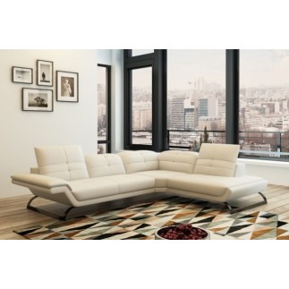 Canapé d'angle en cuir italien 5 places MODERNI, blanc - GARANTIE 1 AN, angle droit
