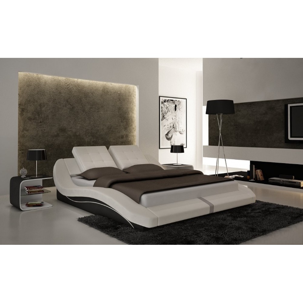 Lit design en cuir italien de luxe DELICIA , Blanc/Gris Foncé, 140x190