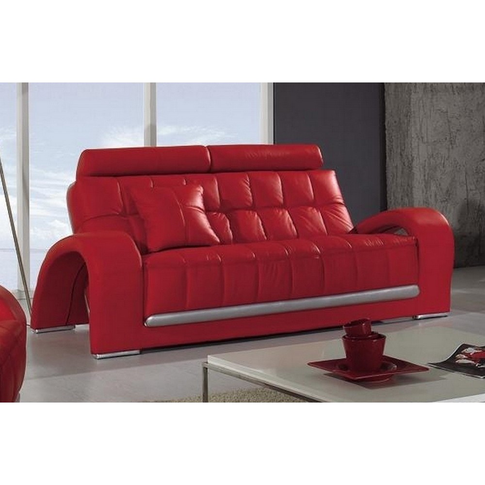 Canapé CATANIA 3 places et 1 fauteuil en cuir Prestige Luxe haut de gamme italien rouge N°065 et gris argent