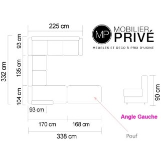 Canapé d'angle VENTIMI en cuir haut de gamme Avec le grand pouf Chocolat Gauche
