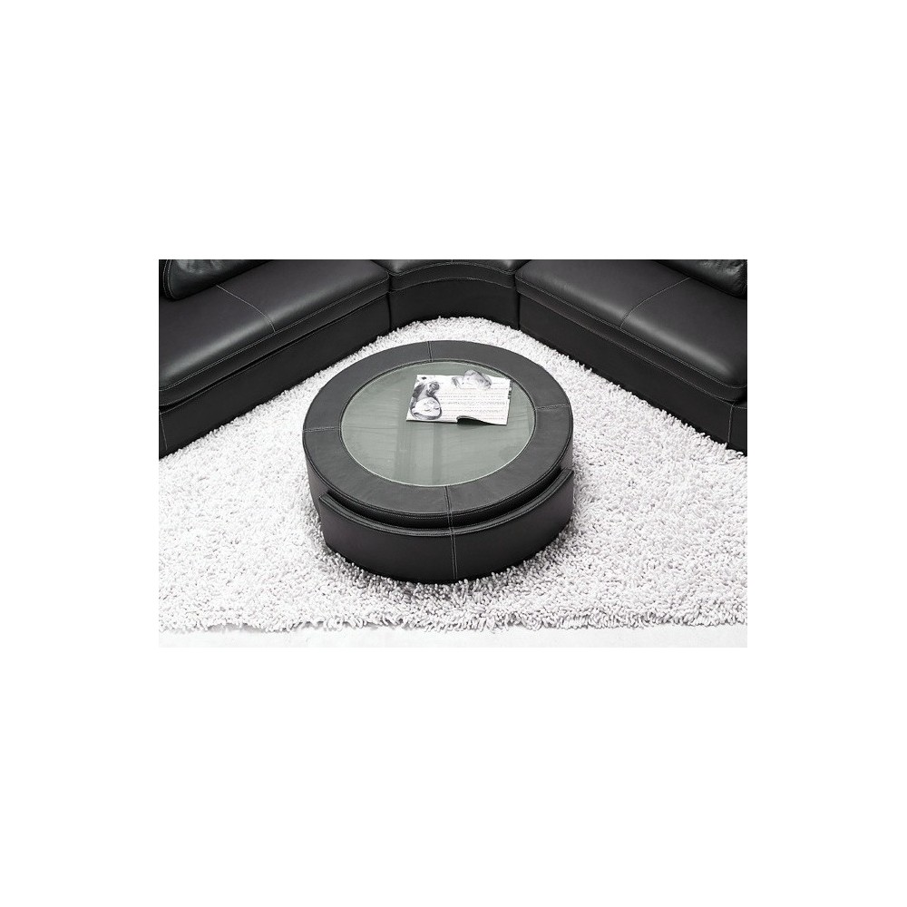 OFFERT Table basse en cuir italien MARCY, noir