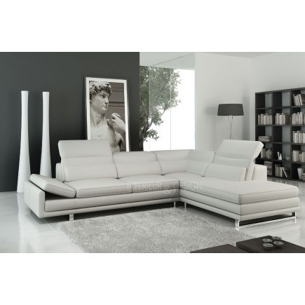 Canapé d'angle ITALIA en cuir haut de gamme italien vachette Vénésetti. Cuir Prestige luxe Blanc 01. Angle droit vu de face - Vé