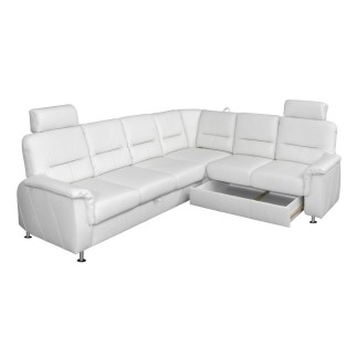 Canapé d'angle convertible DETROIT en simili cuir blanc de qualité, angle droit
