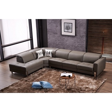 -Canapé d'angle en cuir de buffle italien de luxe 7/8 places RELAXZEN, chocolat, angle gauche