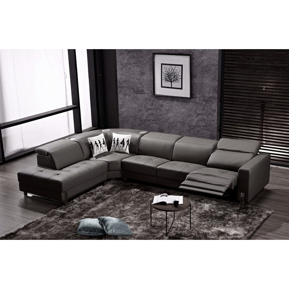 -Canapé d'angle en cuir de buffle italien de luxe 7/8 places RELAXZEN, noir, angle gauche