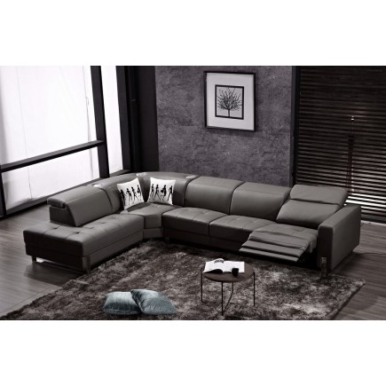 -Canapé d'angle en cuir de buffle italien de luxe 7/8 places RELAXZEN, noir, angle gauche