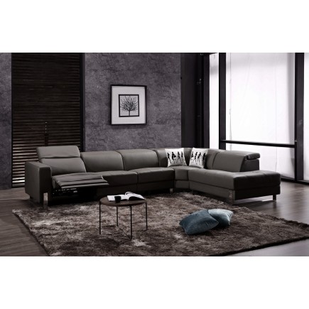 Canapé d'angle en cuir de buffle italien 7/8 places RELAXZEN, chocolat, angle droit
