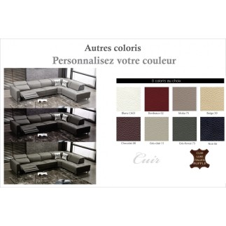 Canapé d'angle en cuir de buffle italien 7/8 places RELAXZEN, couleur personnalisée, angle droit