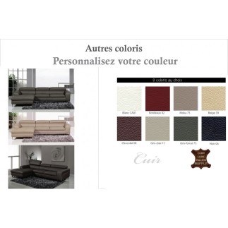 Canapé d'angle cuir buffle italien 5 places , SARDAIGNE, couleur personnalisée, angle gauche