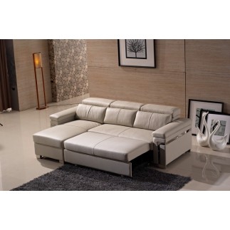 -Canapé d'angle convertible en cuir buffle italien 5 places, ALLURE, beige, angle gauche