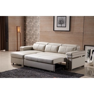 -Canapé d'angle convertible en cuir buffle italien 5 places, ALLURE, beige, angle gauche