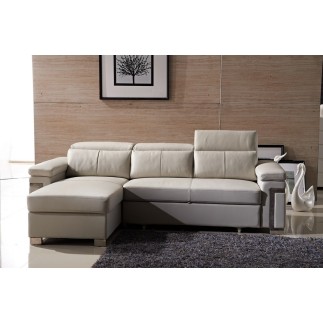 -Canapé d'angle convertible en cuir buffle italien 5 places, ALLURE, beige, angle gauche
