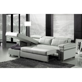 Canapé d'angle convertible en cuir buffle italien 5 places, ALLURE, blanc, angle gauche
