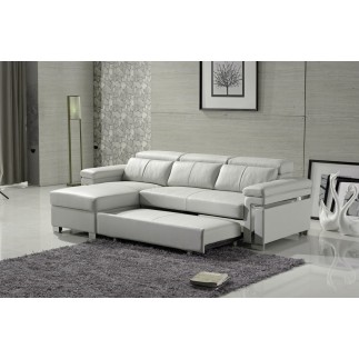 Canapé d'angle convertible en cuir buffle italien 5 places, ALLURE, blanc, angle gauche