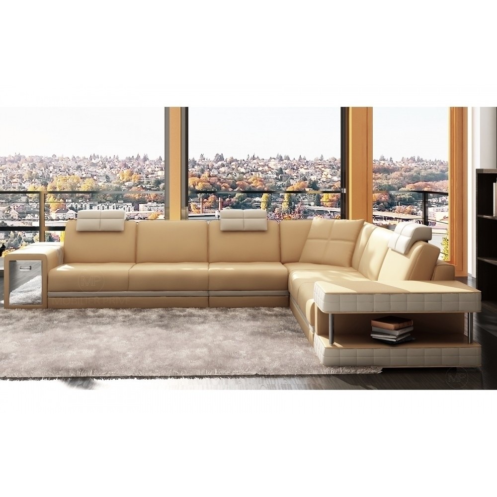 Canapé d'angle en cuir italien 6/7 places JOHN, beige/blanc, angle droit Canapé d'angle en cuir italien 6/7 places JOHN, beige/blanc, angle droit