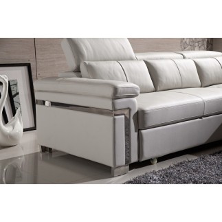 Canapé d'angle convertible en cuir buffle italien 5 places, ALLURE, blanc, angle droit