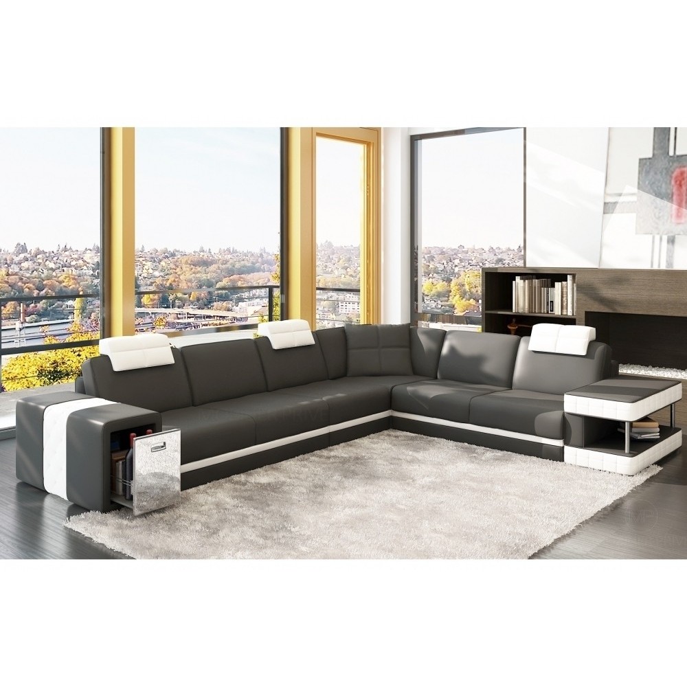 Canapé d'angle en cuir italien 6/7 places JOHN, gris foncé/blanc, angle droit Canapé d'angle en cuir italien 6/7 places JOHN, gris foncé/blanc, angle droit