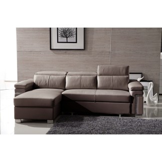 -Canapé d'angle convertible en cuir buffle italien 5 places, ALLURE, moka, angle gauche