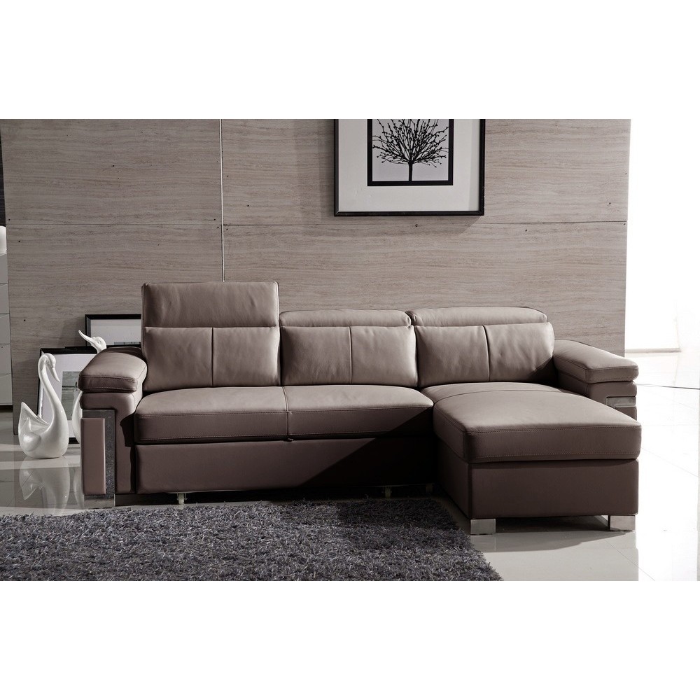 Canapé d'angle convertible cuir buffle italien 5 places, ALLURE, moka, angle droit Canapé d'angle convertible cuir buffle italien 5 places, ALLURE, moka, angle droit