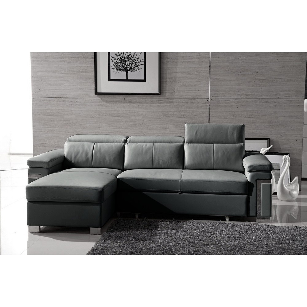 -Canapé d'angle convertible en cuir buffle italien 5 places, ALLURE, gris foncé, angle gauche -Canapé d'angle convertible en cuir buffle italien 5 places, ALLURE, gris foncé, angle gauche