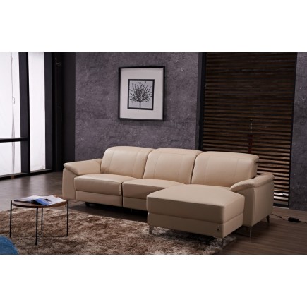 Canapé d'angle relax en cuir de buffle italien de luxe 5 places BRIO, beige, angle droit