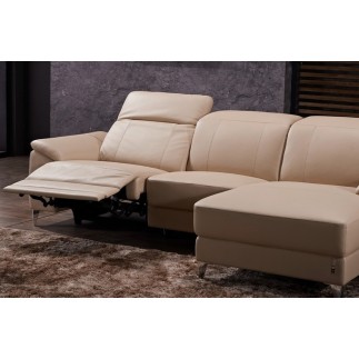 Canapé d'angle relax en cuir de buffle italien de luxe 5 places BRIO, beige, angle droit