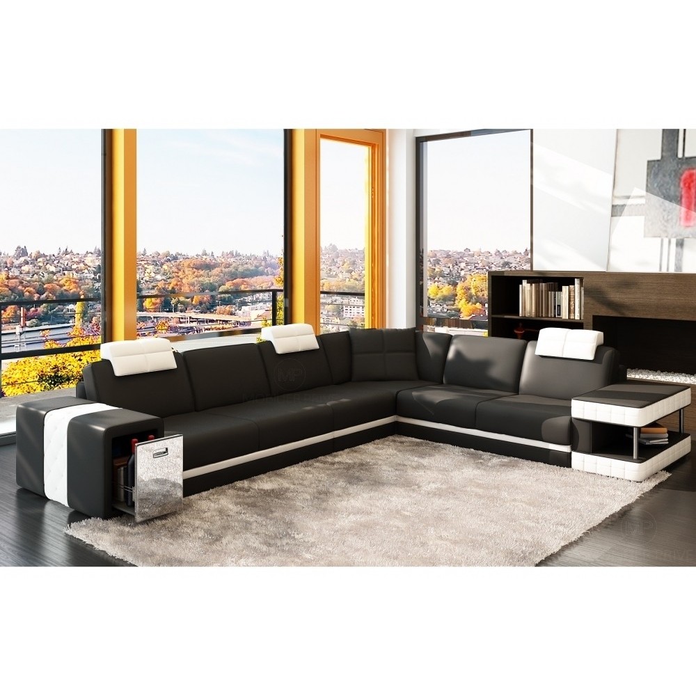 Canapé d'angle en cuir italien 6/7 places JOHN, noir/blanc, angle droit Canapé d'angle en cuir italien 6/7 places JOHN, noir/blanc, angle droit
