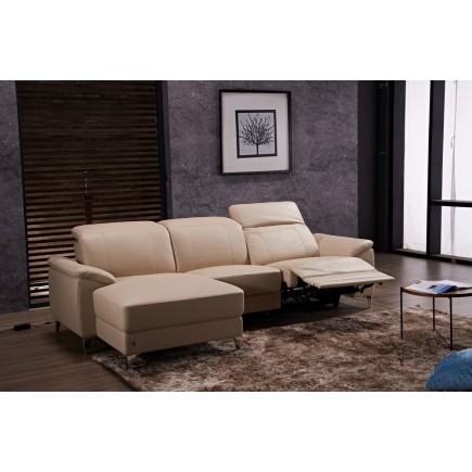 .Canapé d'angle relax en cuir de buffle italien de luxe 5 places BRIO, beige, angle gauche