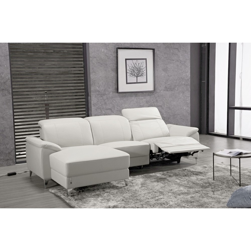 .Canapé d'angle relax en cuir de buffle italien de luxe 5 places BRIO, blanc, angle gauche