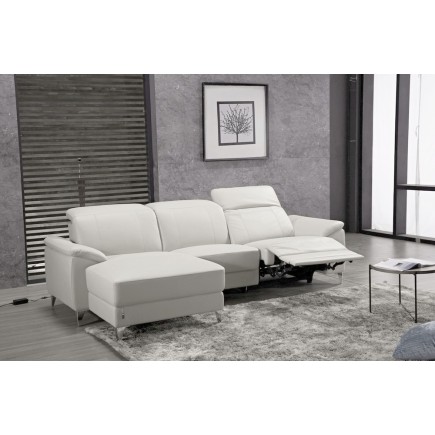 .Canapé d'angle relax en cuir de buffle italien de luxe 5 places BRIO, blanc, angle gauche