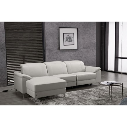 .Canapé d'angle relax en cuir de buffle italien de luxe 5 places BRIO, blanc, angle gauche
