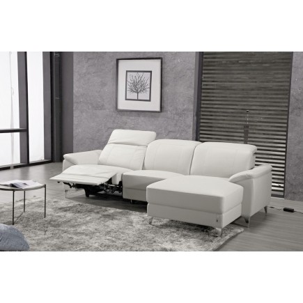 Canapé d'angle relax en cuir de buffle italien de luxe 5 places BRIO, blanc, angle droit