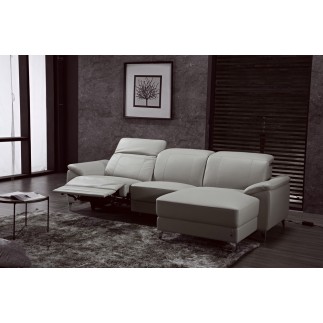 Canapé d'angle relax en cuir de buffle italien de luxe 5 places BRIO, gris clair, angle droit